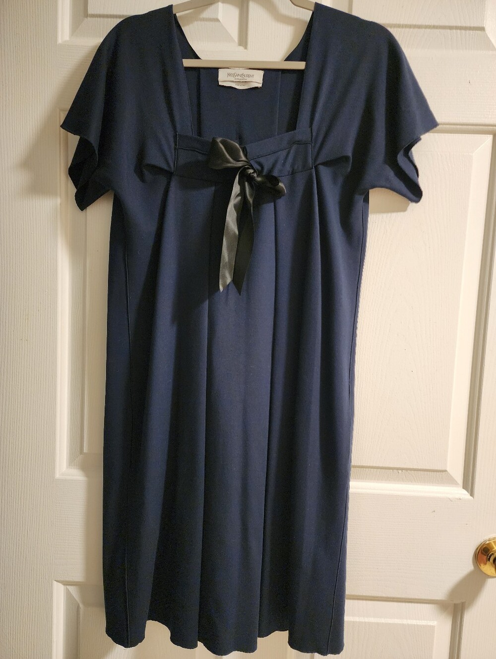 Yves Saint Laurent Navy Dress with Black Ribbon Bow